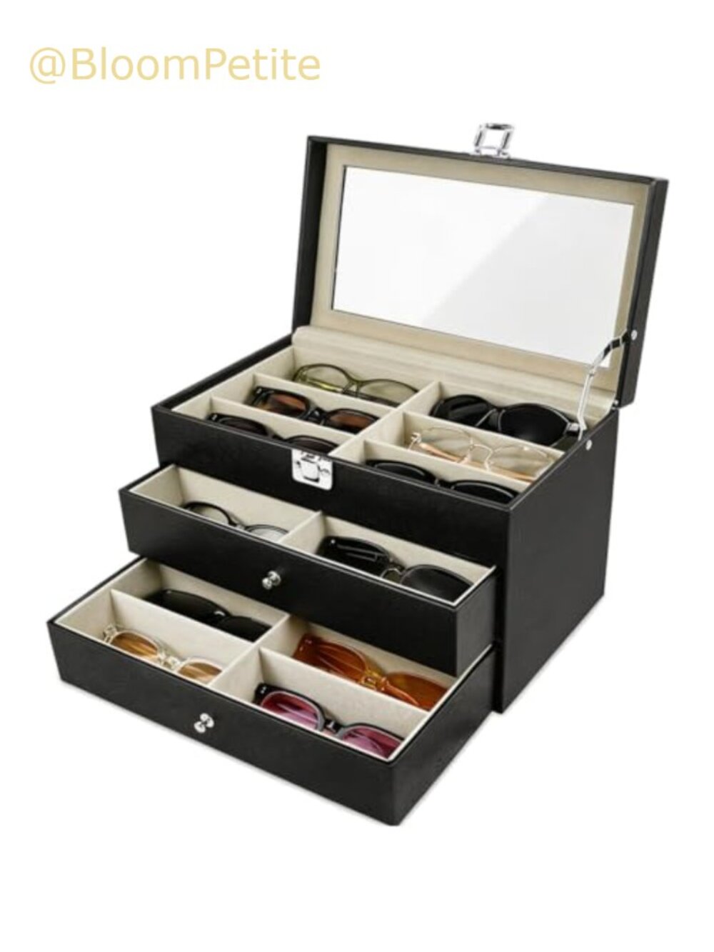 PU Leather Sunglasses Organizer 18 Slots Eyeglass Display Case